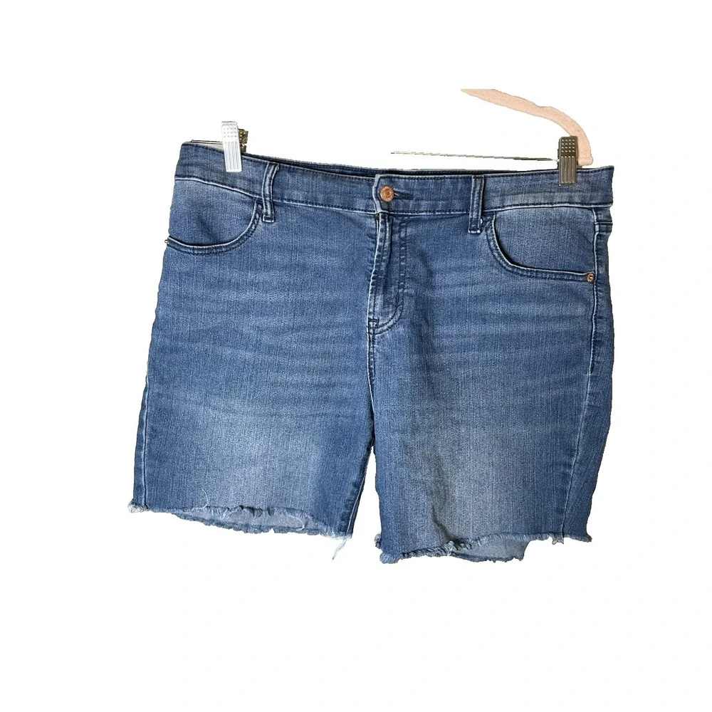 Old Navy Blue Jean Shorts Women's 14 Mid Rise Raw‎ Hem Cut offs Denim Casual